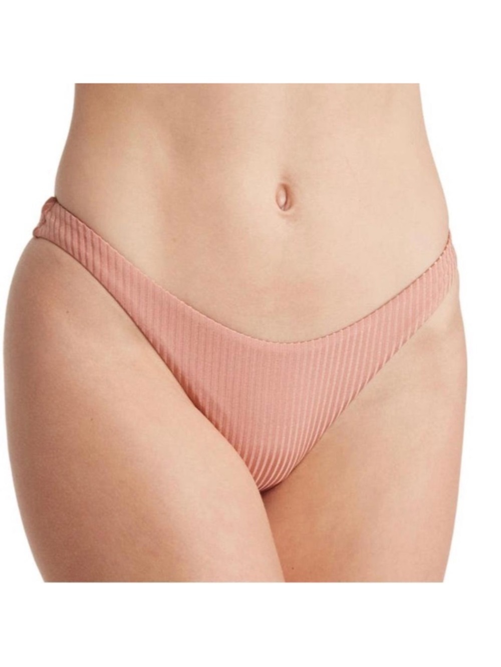 Vitamin A Midori Cheeky High Leg Ribbed Bikini Bottom Pink Sands Rib Small